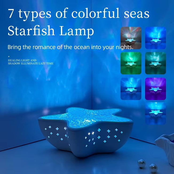 Bedroom Bedside Table Lamp Starfish Led Projector Night Light Rechargeable RGB Ocean Wave Romantic Mood Light Party Room Decor