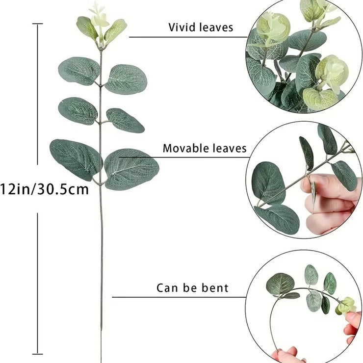 5/10/20Pcs of Eucalyptus Leaf Stems Green Artificial Plants for Living Room Decoration Bride Wedding Vases Flowers Bouquet Decor