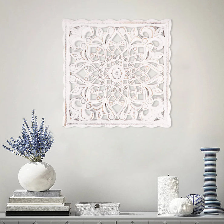 Hollow Carved Wooden Wall Decor Floral Wall Panel Hanging Decor Carved