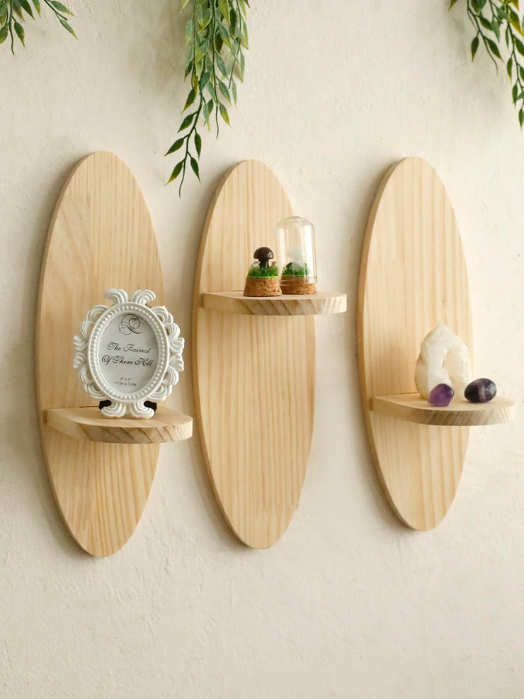 Wooden Wall Shelves, Oval Floating Shelf, Crystal Display Stands