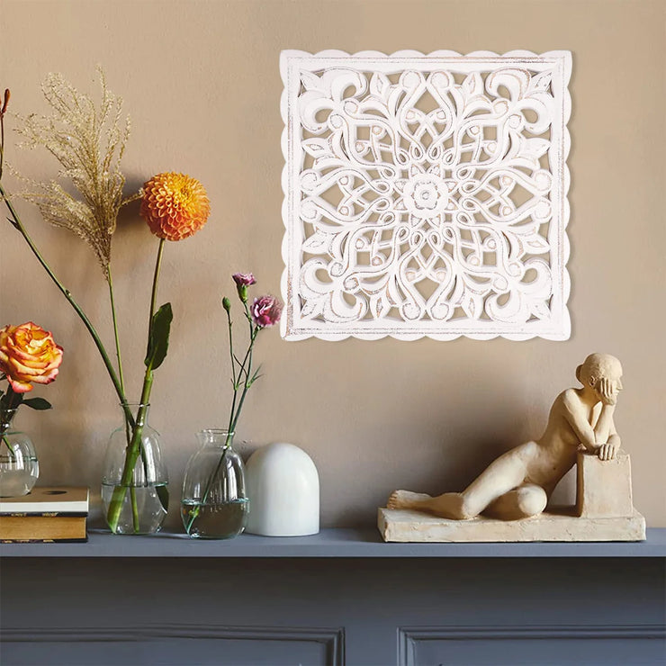 Hollow Carved Wooden Wall Decor Floral Wall Panel Hanging Decor Carved