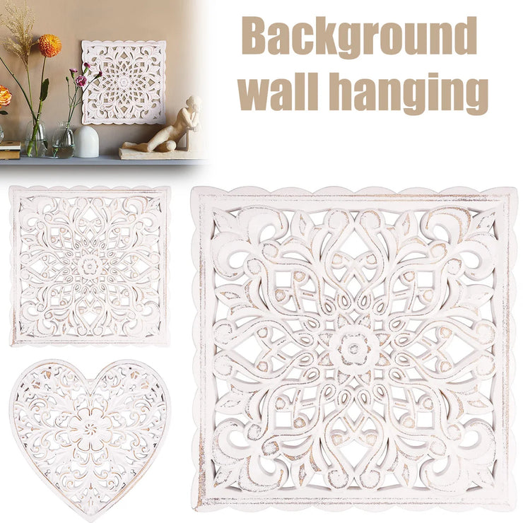 Hollow Carved Wooden Wall Decor Floral Wall Panel Hanging Decor Carved