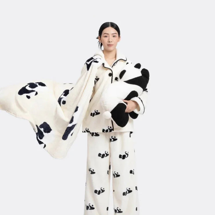 Panda Two-in-one Throw Pillow Blanket for Sofa or Bed or Car Pillows