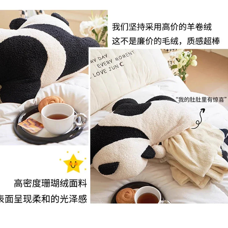 Panda Two-in-one Throw Pillow Blanket for Sofa or Bed or Car Pillows