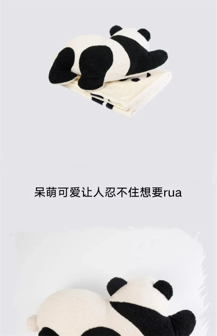 Panda Two-in-one Throw Pillow Blanket for Sofa or Bed or Car Pillows