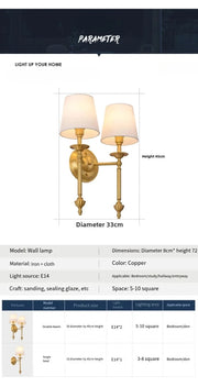 American Bedroom Bedside Lamp Mirror Front Light Simple Living Room Villa