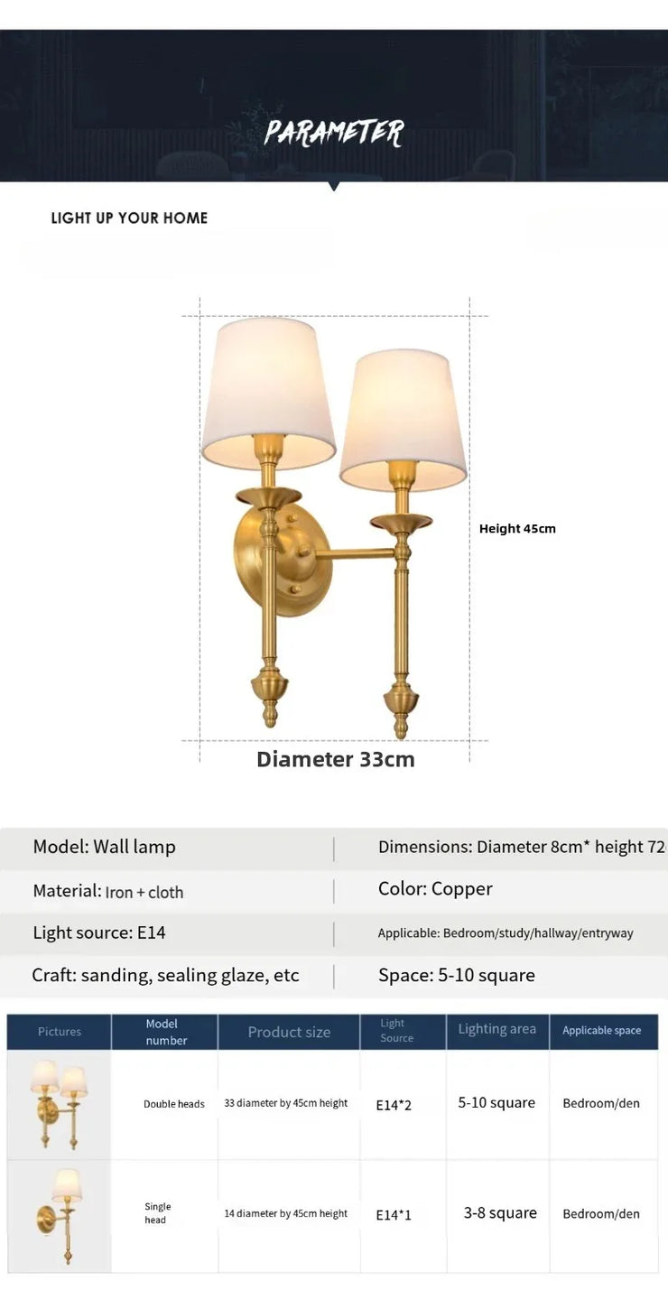 American Bedroom Bedside Lamp Mirror Front Light Simple Living Room Villa