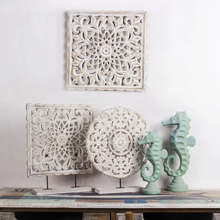 Hollow Carved Wooden Wall Decor Floral Wall Panel Hanging Decor Carved