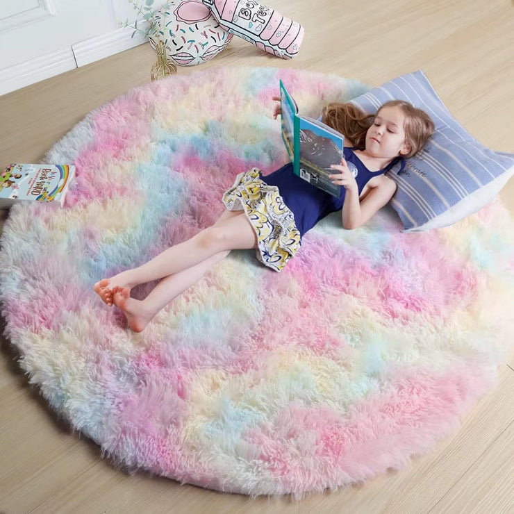 Bedroom Living Room Plush round Carpet Infant Crawling anti Slip Soft Pad Ins Home Decor Pink Carpet