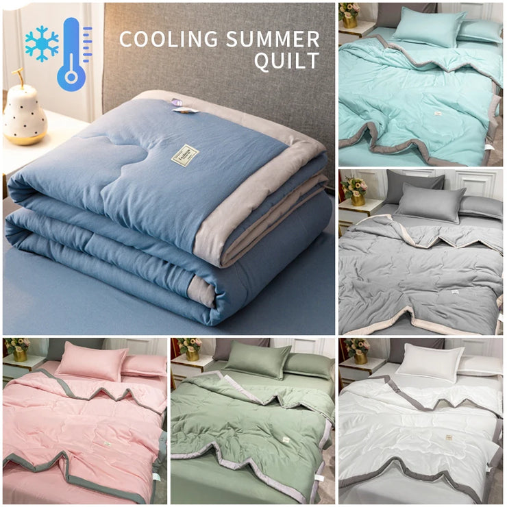 2025 New Japanese Polyester Cotton Quilted Summer Quilt Skin-Friendly Washable Light Luxury Style Solid Color Lightweight
