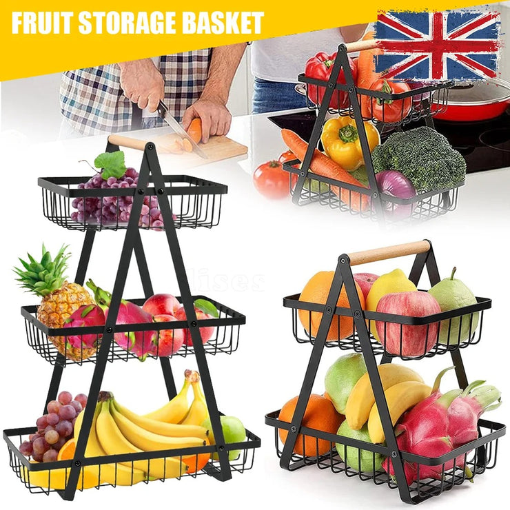 3 Tier Fruit Storage Basket Countertop for Kitchen Fruit Vegetable Basket Bowle with Handle Bread Snacks Stand