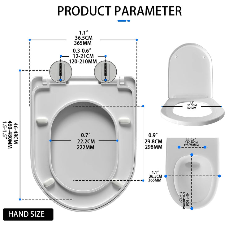 D-Shaped Toilet Seat - Slow Close Quiet Lid with Thickened Design
