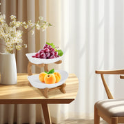 2-Tier Fruit Bowl - Bamboo Fruit Basket Stand with Food-Grade PP Tray