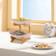 2-Tier Fruit Bowl - Bamboo Fruit Basket Stand with Food-Grade PP Tray