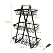 3 Tier Fruit Storage Basket Countertop for Kitchen Fruit Vegetable Basket Bowle with Handle Bread Snacks Stand