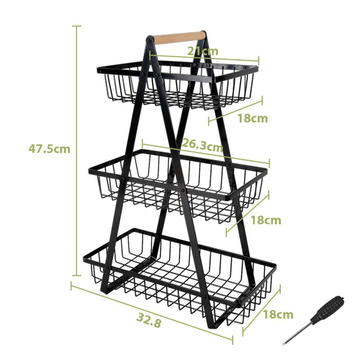3 Tier Fruit Storage Basket Countertop for Kitchen Fruit Vegetable Basket Bowle with Handle Bread Snacks Stand